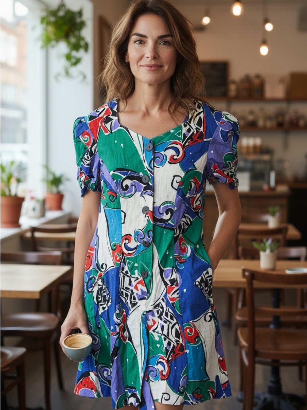 Vintage 90’s RGY abstract pop art midi romper size 10